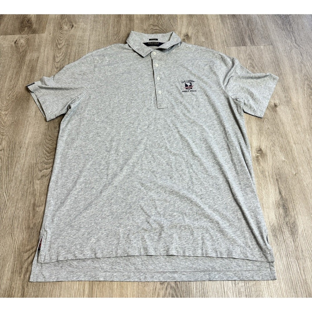 Polo Golf Ralph Lauren Mens XL Gray U.S. Open Pebble Beach Stretch Polo Shirt